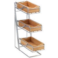 Cal-Mil 1235-39-60 Platinum 3-Tier Metal Flatware / Condiment Display with Bamboo Bins