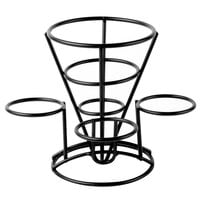 Clipper Mill by GET 4-361843 5 inch Black Powder Coated Iron Cone Basket with 3 Ramekin Holders