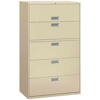 HON 695LL 600 Series Putty Five-Drawer Lateral Filing Cabinet - 42" x 19 1/4" x 67"