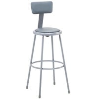 National Public Seating 6430B 30" Gray Round Padded Lab Stool with Adjustable Padded Backrest
