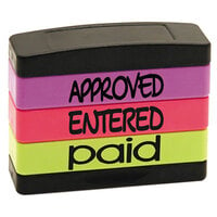 Stack Stamp USS8802 1 13/16 inch x 5/8 inch Assorted Fluorescent Ink Approved, Entered, Paid Message Stamp