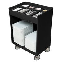Cambro TC1418110 Black Tray and Silverware Cart with Pans and Vinyl Cover - 32 inch x 21 inch x 46 inch