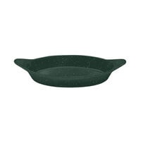 Tablecraft CW1725HGNS 16 oz. Hunter Green / White Speckled Cast Aluminum Oval Server with Shell Handles