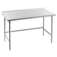 Advance Tabco TFLG-245 24 inch x 60 inch 14 Gauge Open Base Stainless Steel Commercial Work Table with 1 1/2 inch Backsplash