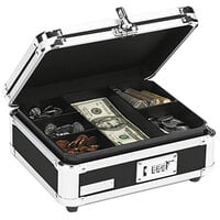 Vaultz VZ01002 10" x 8 3/4" x 5" Black / Chrome Cash Box with Tumbler Lock
