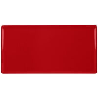 Tablecraft CW2106R 13 1/4" x 6 3/4" x 3/8" Red Cast Aluminum Rectangular Cooling Platter