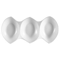 CAC COL-46 White Three Bowl Divided Tasting Dish 6 inch x 3 1/2 inch - 48/Case