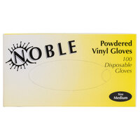 Noble Products Medium Powdered Disposable Vinyl Gloves for Foodservice - Box of 100