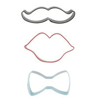 Wilton 191004934 3-Piece Metal Bow Tie, Mustache, and Lips Cookie Cutter Set