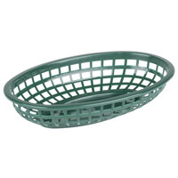 Tablecraft 1074FG 9 1/4" x 6" x 1 3/4" Forest Green Classic Oval Plastic Basket - 36/Pack