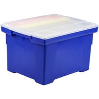 Storex 61554U01C Blue Plastic Letter / Legal File Storage Box with Snap-On Clear Lid - 18 1/2 inch x 14 1/4 inch x 10 7/8 inch