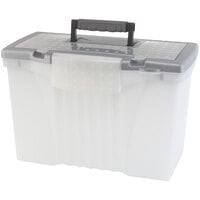 Storex 61511U01C Clear Plastic Portable Letter / Legal File Storage Box with Organizer Lid - 14 1/2 inch x 10 1/2 inch x 12 inch