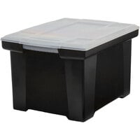 Storex 61528U01C Black Plastic Letter / Legal File Storage Box with Snap-On Clear Lid - 18 1/2 inch x 14 1/4 inch x 10 7/8 inch