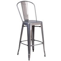 Flash Furniture XU-DG-TP001B-30-GG Clear Coated Metal Bar Height Stool with Vertical Slat Back and Drain Hole Seat