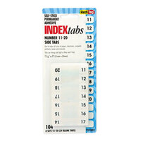 Redi-Tag 31002 1 inch White Numbers 11-20 Side-Mount Plastic Index Tabs - 104/Pack