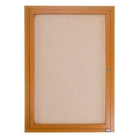 Aarco Enclosed Indoor Hinged Locking 1 Door Bulletin Board with Natural Oak Frame