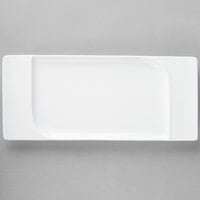 Schonwald 9132136 Fine Dining 14 1/8" x 6 1/4" Rectangular Continental White Contoured Porcelain Platter - 6/Case