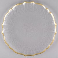 The Jay Companies 1470437 13 inch Clear Ice Queen Glass Charger Plate with Gold Trim