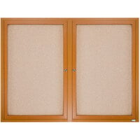 Aarco Enclosed Indoor Hinged Locking 2 Door Bulletin Board with Natural Oak Frame