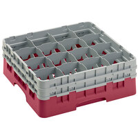 Cambro 16S534416 Camrack 6 1/8 inch High Customizable Cranberry 16 Compartment Glass Rack