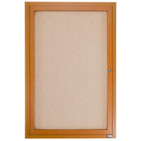 Aarco OBC3624R 36 inch x 24 inch Enclosed Indoor Hinged Locking 1 Door Bulletin Board with Natural Oak Frame