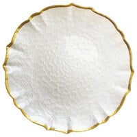 The Jay Companies 1470438 13 inch Pearl Ice Queen Glass Charger Plate with Gold Trim