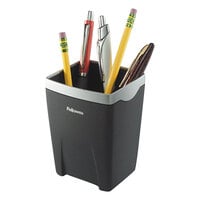 Fellowes 8032301 Office Suites 3 1/8 inch x 3 1/8 inch x 4 1/4 inch Black / Silver Plastic Divided Pencil Cup