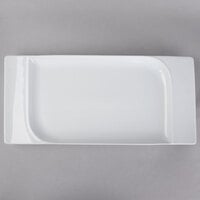 Schonwald 9132145 Fine Dining 16 3/4" x 7 7/8" Rectangular Continental White Contoured Porcelain Platter - 4/Case