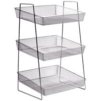 Clipper Mill by GET WB1-3TIER POP 15 3/4 inch x 13 1/2 inch Silver Chrome Plated Iron Mesh 3-Tier Wire Basket Stand