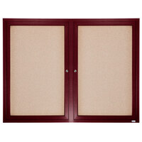 Aarco CBC4860R 48 inch x 60 inch Enclosed Indoor Hinged Locking 2 Door Bulletin Board with Cherry Frame