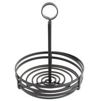 Choice Black Flat Coil Round Wrought Iron Condiment Caddy with Card Holder - 8" x 9 1/2"