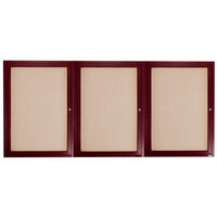 Aarco CBC4896-3R 48 inch x 96 inch Enclosed Indoor Hinged Locking 3 Door Bulletin Board with Cherry Frame