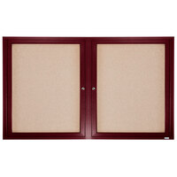 Aarco CBC3672R 36 inch x 72 inch Enclosed Indoor Hinged Locking 2 Door Bulletin Board with Cherry Frame