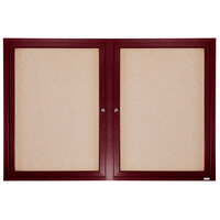 Aarco CBC3660R 36 inch x 60 inch Enclosed Indoor Hinged Locking 2 Door Bulletin Board with Cherry Frame