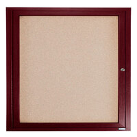 Aarco CBC3636R 36 inch x 36 inch Enclosed Indoor Hinged Locking 1 Door Bulletin Board with Cherry Frame