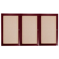 Aarco CBC4872-3R 48 inch x 72 inch Enclosed Indoor Hinged Locking 3 Door Bulletin Board with Cherry Frame
