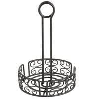 Choice Black Round Mediterranean Wrought Iron Condiment Caddy with Card Holder - 6" x 9 1/2"