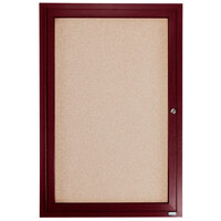 Aarco CBC3624R 36 inch x 24 inch Enclosed Indoor Hinged Locking 1 Door Bulletin Board with Cherry Frame
