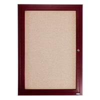 Aarco CBC2418R 24 inch x 18 inch Enclosed Indoor Hinged Locking 1 Door Bulletin Board with Cherry Frame