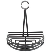 Choice Black Half Round Flat Coil Wrought Iron Condiment Caddy with Card Holder - 8 inch x 9 1/2 inch