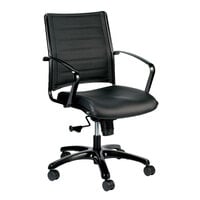 Eurotech LE222TNM-BLKL Europa Metallic Series Black Leather Mid Back Swivel Office Chair