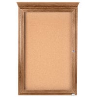 Aarco OBC3624RC 36" x 24" Enclosed Indoor Hinged Locking 1 Door Bulletin Board with Natural Oak Frame and Crown Molding