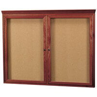 Aarco CBC3648RC 36 inch x 48 inch Enclosed Indoor Hinged Locking 2 Door Bulletin Board with Cherry Frame and Crown Molding