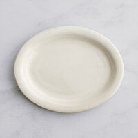 Choice 9 1/2 inch x 7 1/4 inch Ivory (American White) Narrow Rim Oval Stoneware Platter - 24/Case