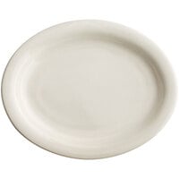 Acopa 9 1/2 inch x 7 1/4 inch Ivory (American White) Narrow Rim Oval Stoneware Platter - 24/Case