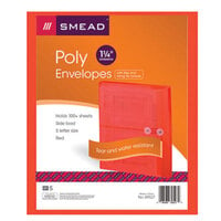 Smead 89527 Letter Size Side Load Poly Envelope - 1 1/4 inch Expansion with String Tie Closure, Red - 5/Pack
