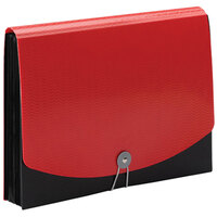 Smead 70866 Letter Size Poly 12-Pocket Expanding File - Clear Blank Tabs, Flap and Cord Closure, Red/Black