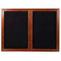 Aarco CDC3648 36 inch x 48 inch Enclosed Indoor Hinged Locking 2 Door Black Felt Message Board with Cherry Frame