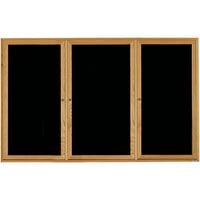 Aarco Enclosed Hinged Locking 3 Door Black Felt Message Board with Natural Oak Frame
