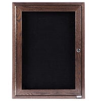 Aarco Enclosed Hinged Locking 1 Door Black Felt Message Board with Walnut Frame